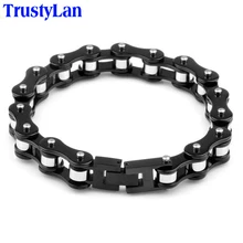 TrustyLan 10 мм широкий черный нержавеющая сталь Байкер Мотоцикл браслет цепочка для мужчин прохладный s браслеты ювелирные изделия человек нарукавник подарки падение