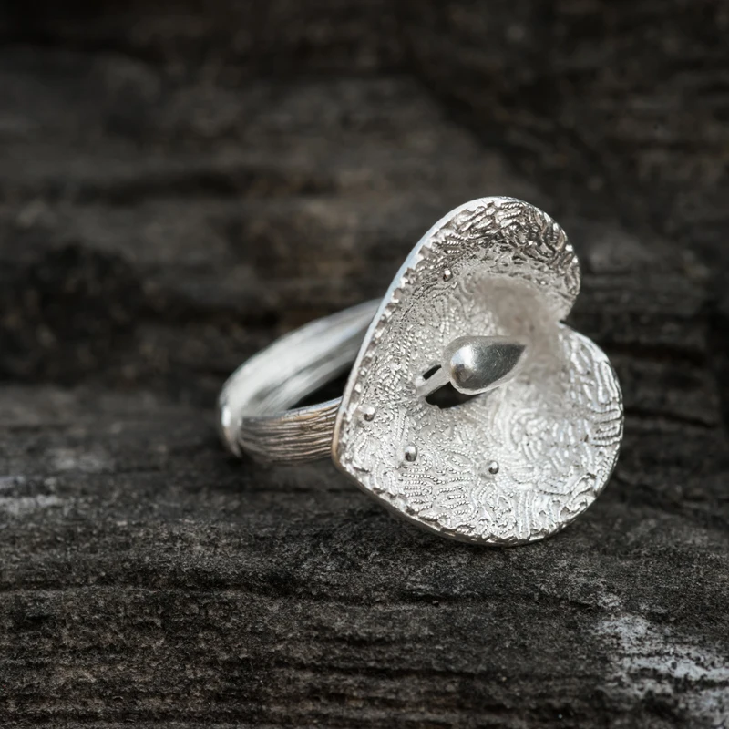 999 Sterling Silver Handmade Flower Ring National Style Simple and
