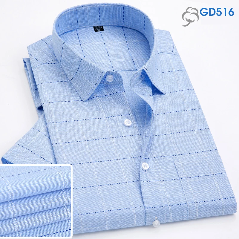 Fashion Summer business men casual shirts high quality checked male plaid short sleeve shirt cotton Chemise Homme - Цвет: GD516