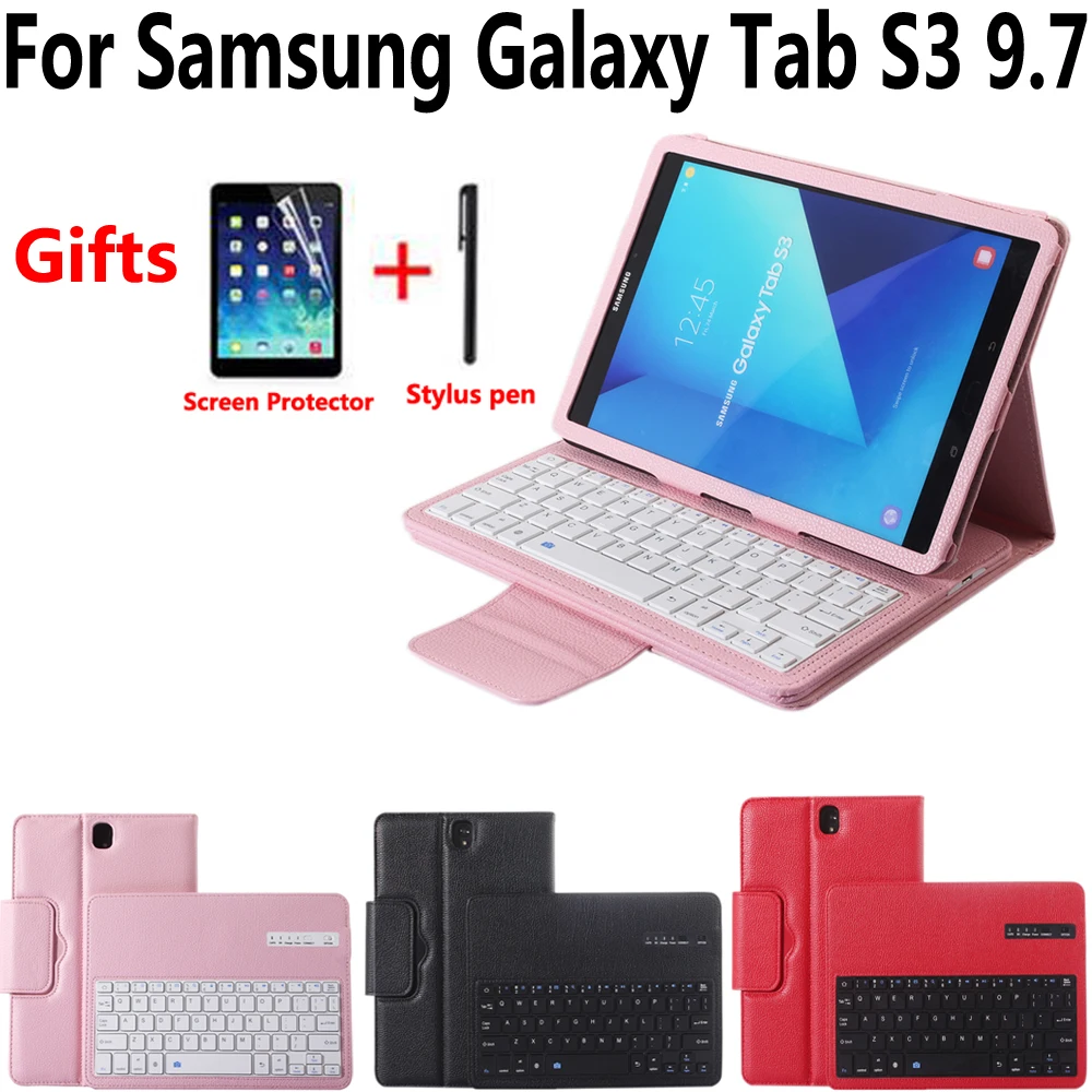 Detach Wireless Bluetooth Keyboard Tablet Case Cover for Samsung Galaxy Tab S3 9.7 SM-T820 T820 T825 with Screen Protector Film Detach Wireless Bluetooth Keyboard Tablet Case Cover for Samsung Galaxy Tab S3 9.7 SM-T820 T820 T825 with Screen Protector Film