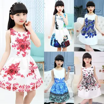 

New Kids Children Girls Princess Floral Summer Party Dress Formal Clothes 5-12T Sleeveless O-Neck Pullover Hot
