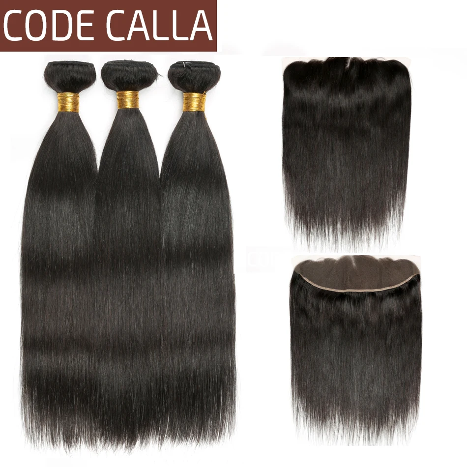 

Code Calla straight Raw virgin hair bundles with 13x4 lace Frontal Closure Peruvian Unprocessed natural color For Hair Salon