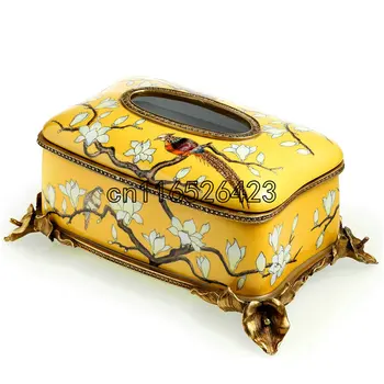 

Classic luxury napkin box creative hand-painted table decoration retro ceramic box room decoration
