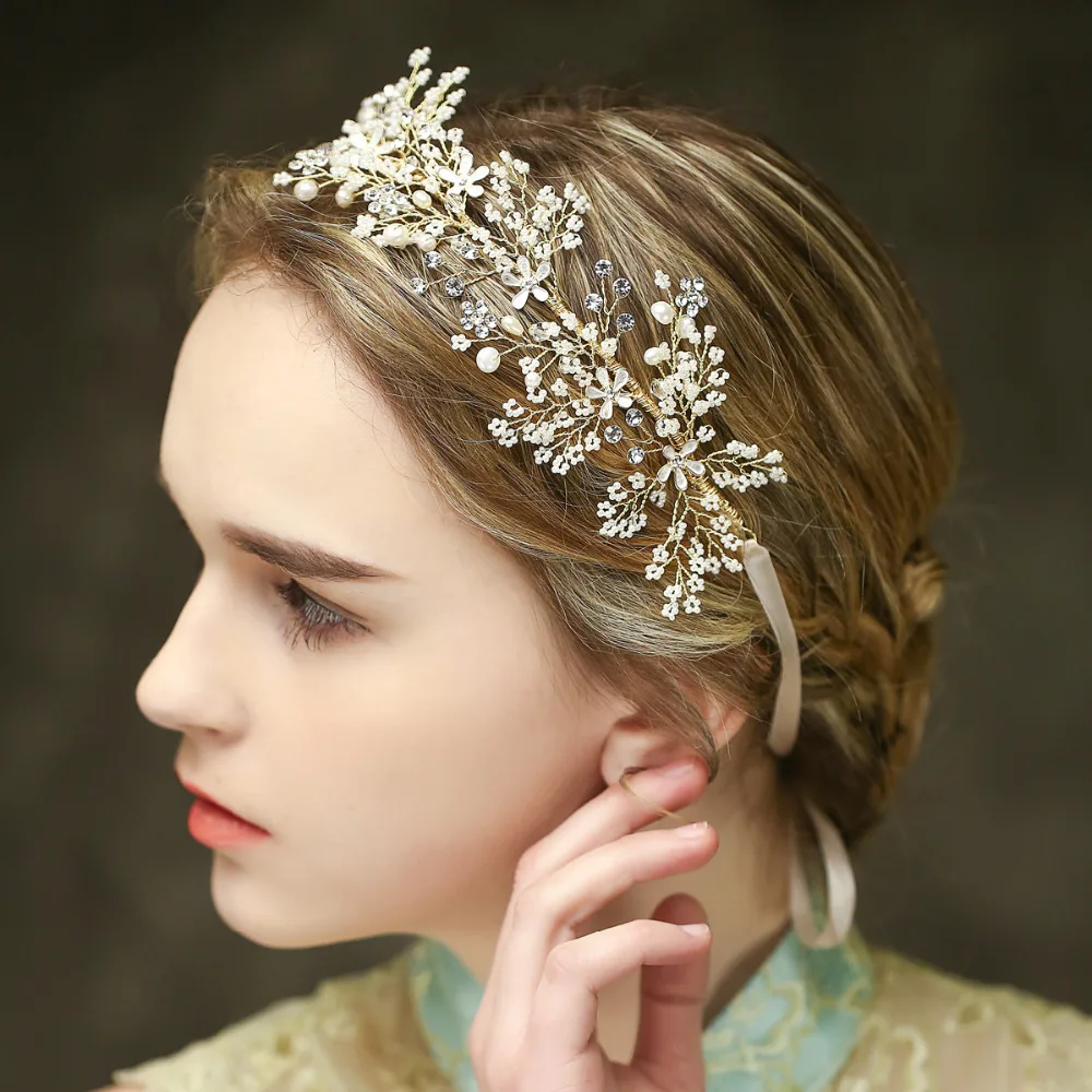 Pearls Branch Hair Vine Bridal Headpiece Handmade Floral Wedding Headband Romantic Crown For Brides Hair Jewelry Hotsale (5)