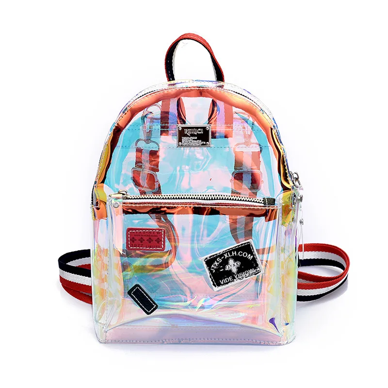 

New Fashion Clear See Through PVC Mini Backpack Women Teenager School Book Bag Laser Jelly Transparent Backpack GW01