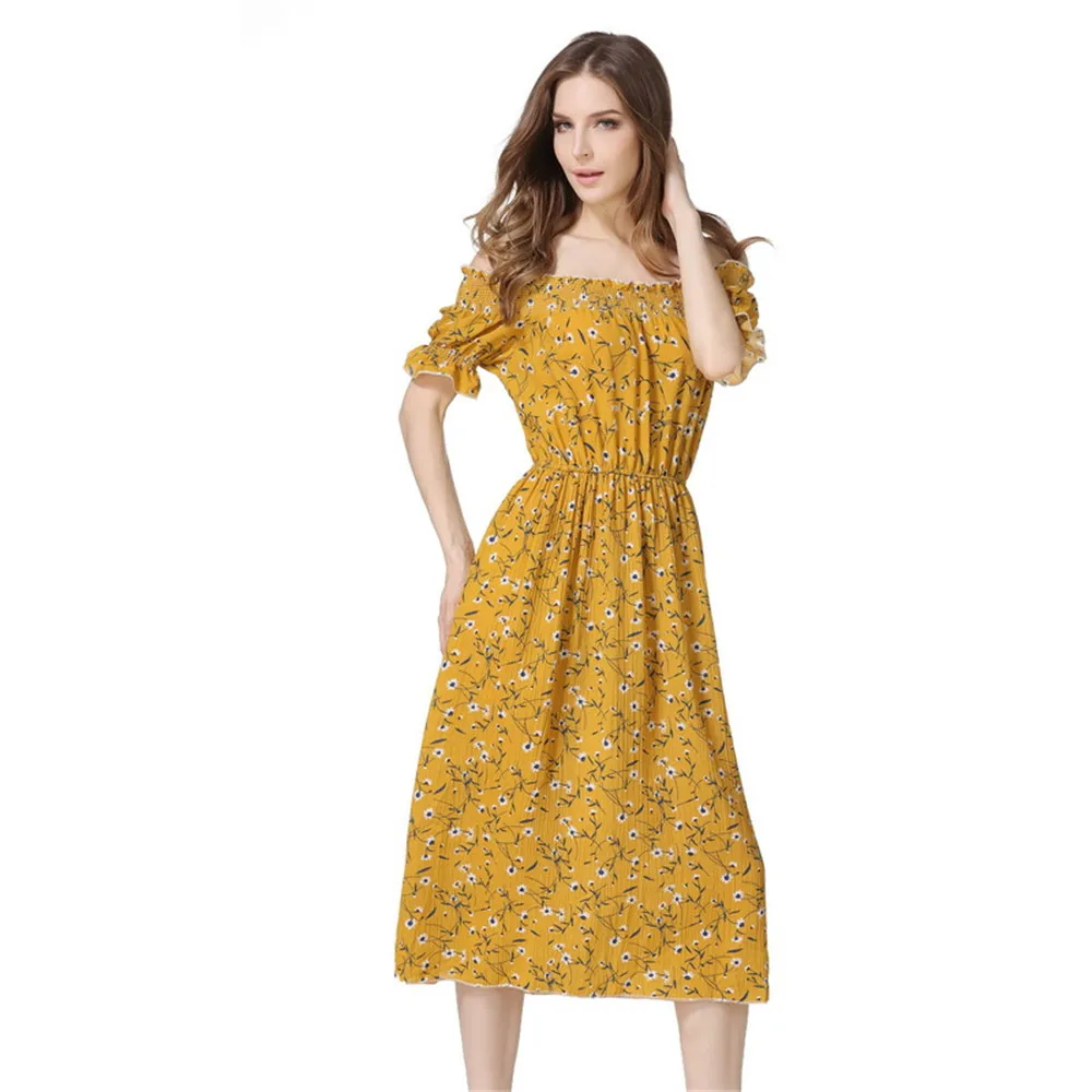 

Sexy Boho Style Long Dress Women Off Shoulder Slash neck Floral Print Dresses Beach Summer Maxi Dress