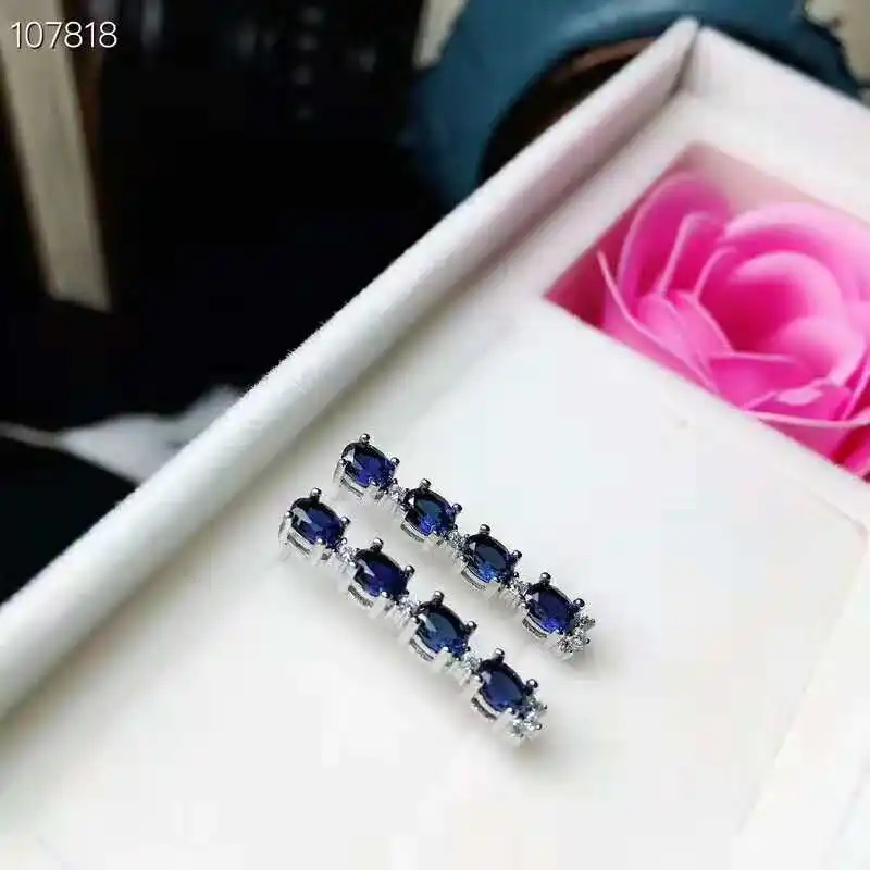 Женские серьги гвоздики из серебра 925 пробы с сапфиром 3 х4 мм|Серьги-гвоздики| |