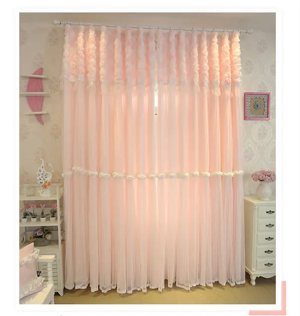 Senisaihon Pink Lace Embroidered Blackout Curtains Korean Luxurious
