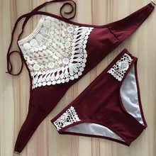 2017 Summer Styles Lace Crochet Halter Bathing Suit Push Up Sexy High Neck Bikinis Set Women Swimwear Crop Top Swimsuit Mujer