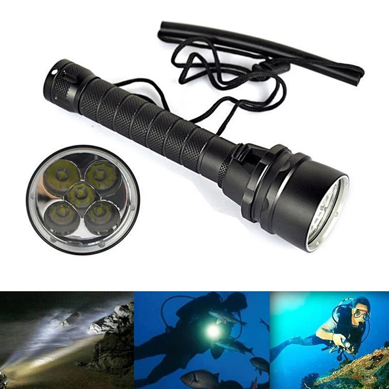 Underwater 5x T6 LED Diving Flashlight Torch Lamp Waterproof 100M 5000 LumensSC