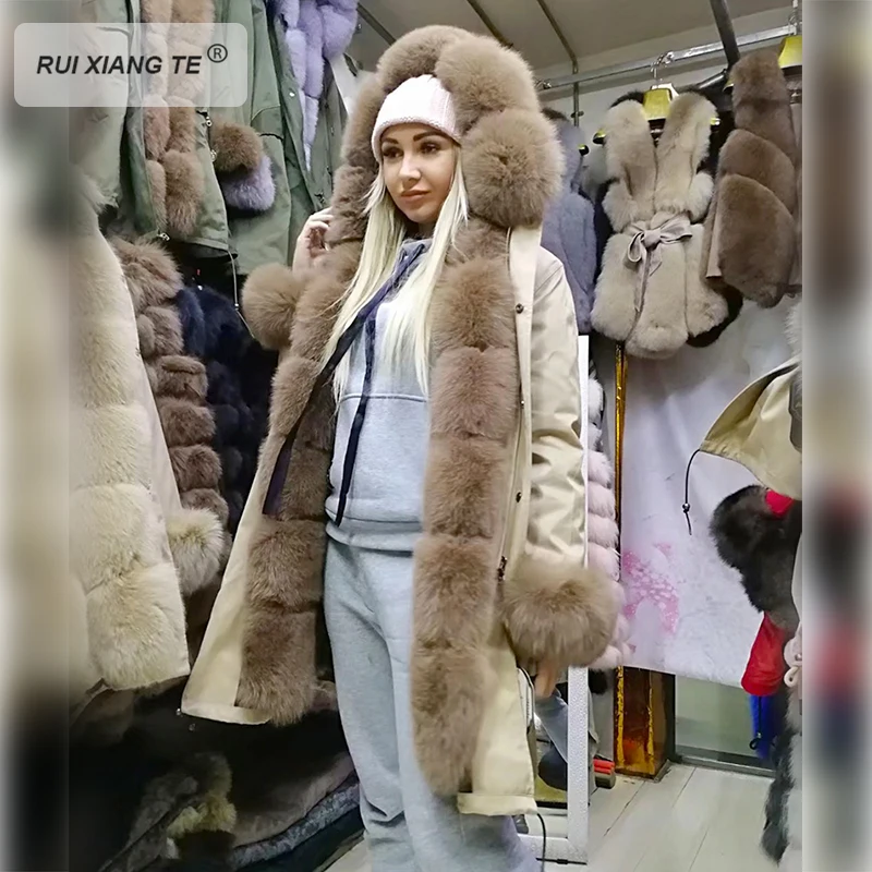Женское пальто с натуральным мехом роскошное теплое меховой модный парки зимой