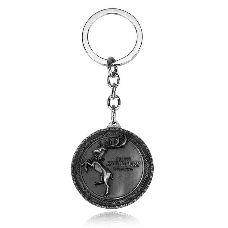 Silver Игра престолов House Stark Baratheon Lannister Targaryen Arryn Tully Martell Tyrell Greyjoy брелок для ключей со значком - Цвет: Silver