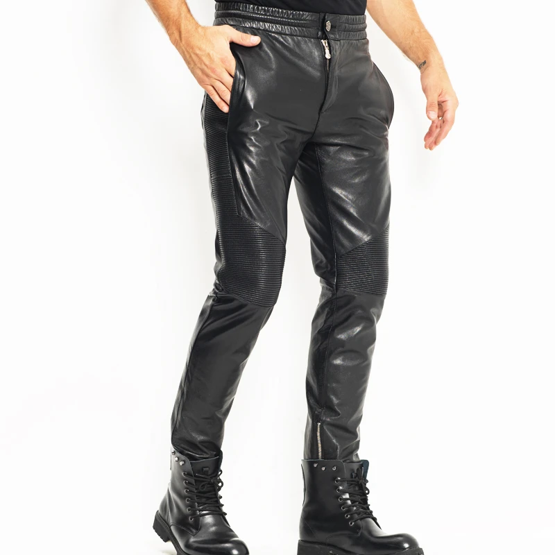 calça de couro masculina rock
