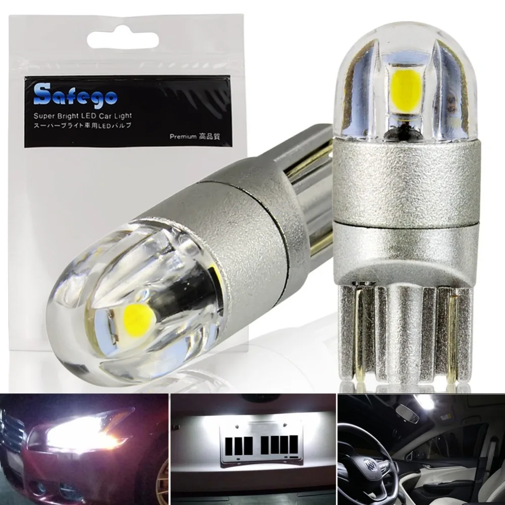 

Safego LED T10 w5w 168 194 Car Bulbs 2 SMD 3030 Super Bright White For Car Interior Dome License Plate Turn Signal Lights 12V