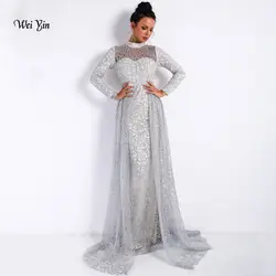 Weiyin платье Дубая Русалка вечернее платье 2019 Bling длинное вечерние с длинным рукавом блесток серебро Арабский Вечерние платья