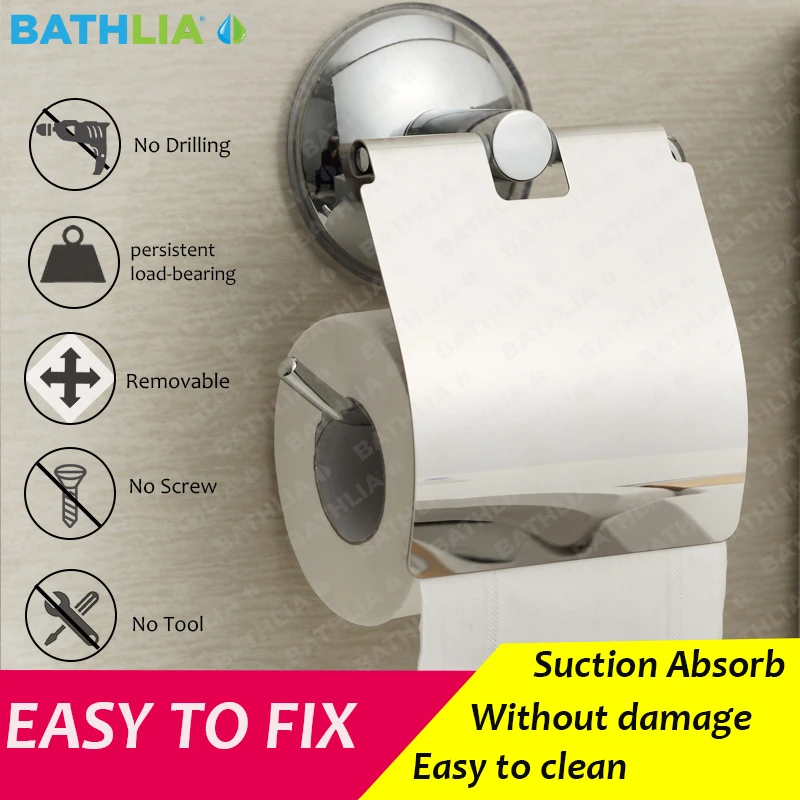 Stainless Steel Toilet paper Holder Heavy Duty Suction Wall Mount Toilet Tissue Paper Holder Bathroom Paper