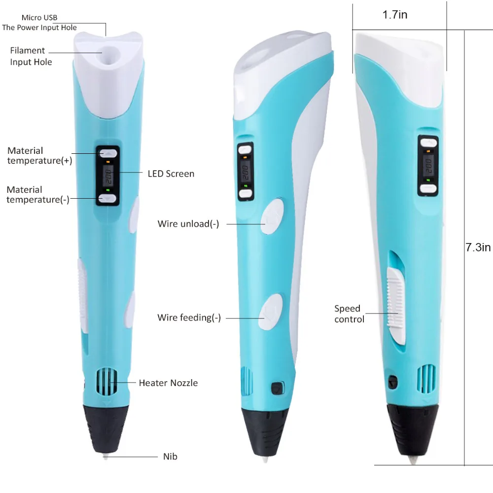 Dikale 3D Pen LED Display Screen 2nd Generation 3D Printer Pen Drawing Painting 1.75mm PLA Birthday Gift for children