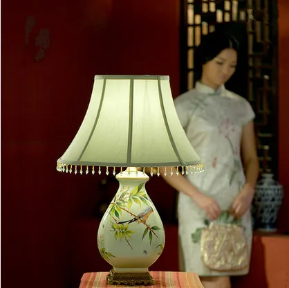 European rural minimalist handdrawing ceramic Table Lamps antique fabric art E27 LED lamp for bookstore&bedside&foyer ZLTD075