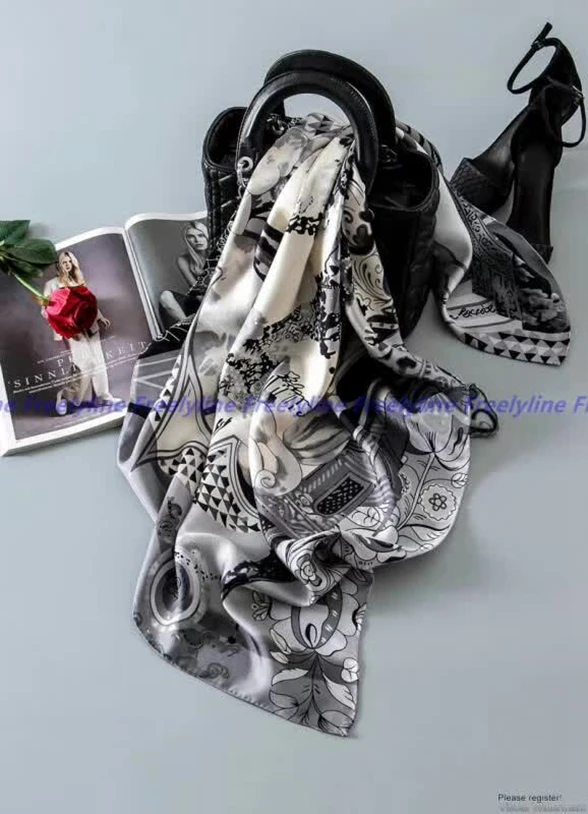 Модный Печатный Шелковый саржевый шарф хиджаб женский большой квадратный шелковый шарф шаль обертывания для обертывания волос ручной прокатки 88x88 см