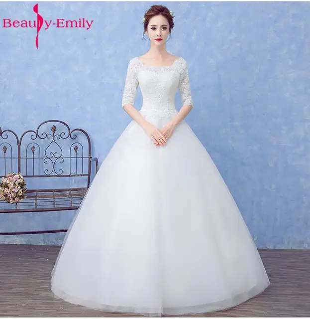 Online Beauty Emily 2018 Princess Bride Simple White Wedding Beauty Emily 2018 Princess Bride Simple White Wedding Dresses Scoop Short Sleeve Lace Up Bridal Gowns Vestido De Casamento