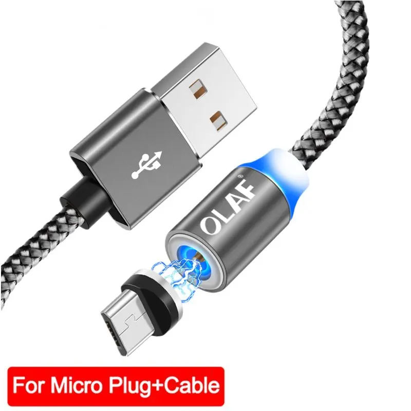 Магнитный usb-кабель Олаф 1 м/2 м Магнитный шнур для быстрой зарядки для iPhone Xs Max XR type-c кабель для samsung S8 Xiaomi huawei телефонный шнур - Цвет: Gray  for micro