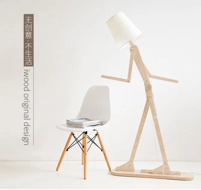 Lâmpadas de Assoalho Luz para Sala Criativo Faça Você Mesmo Madeira Nordic Suporte Tecido Estar Quarto Estudo Arte Deco Iluminação 2 Luminárias de pé