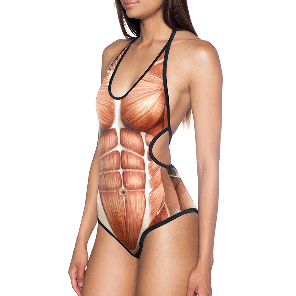 

New 1010 Sexy Girl Summer Strong Muscle Vein 3D Prints One Piece Swimsuit Monokini Halter Backless Women Swimwear Bathing Suit