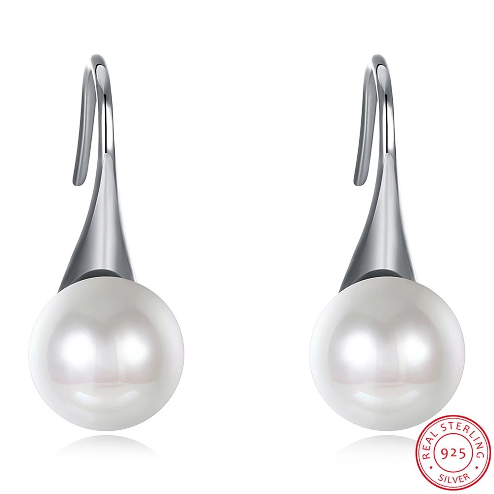 

925 Sterling Silver New Trendy Fashion Single Hook Pearl Earrings for Women Sweet Bead Ear Jewelry Geometric Style Female Girls