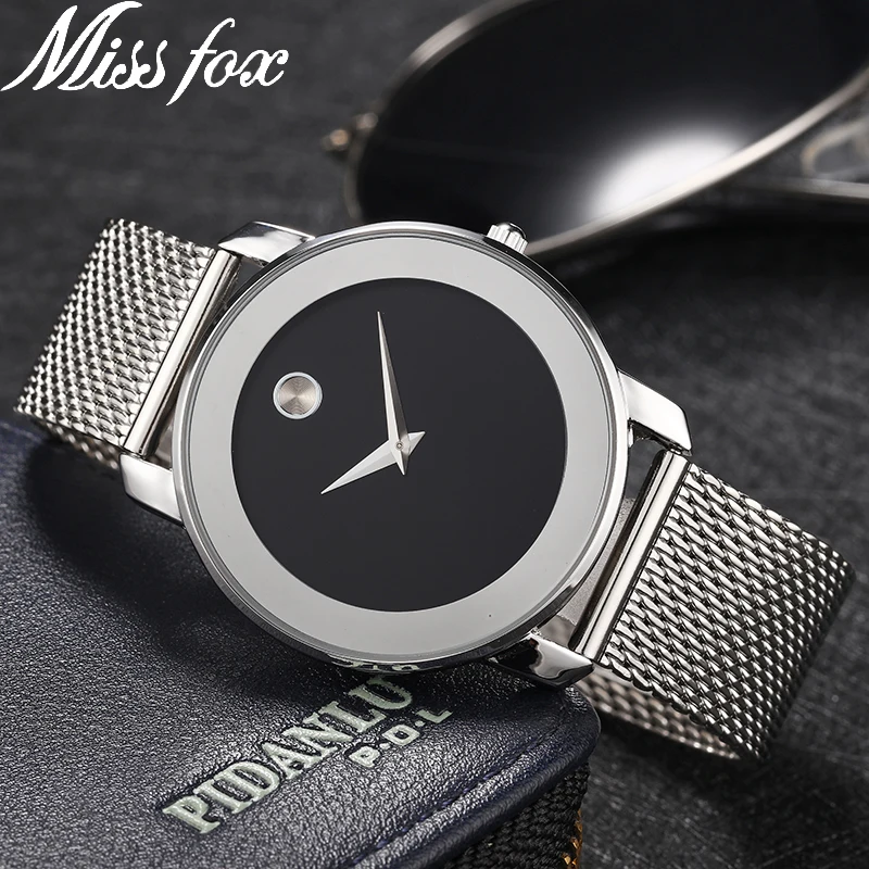 

Miss Fox 40mm Mens Watches Top Brand Luxury C Steel Mesh 5.8mm Thin Fashion Minimalist Unisex Watch Waterproof Quartz Wristwatch