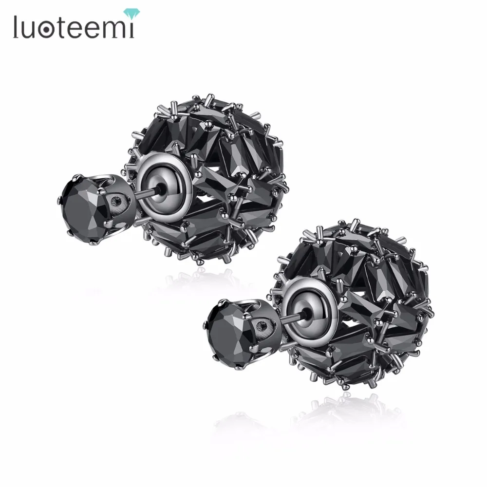 Новые черные серьги гвоздики LUOTEEMI Hyperbole унисекс с кубическим цирконием и шариком