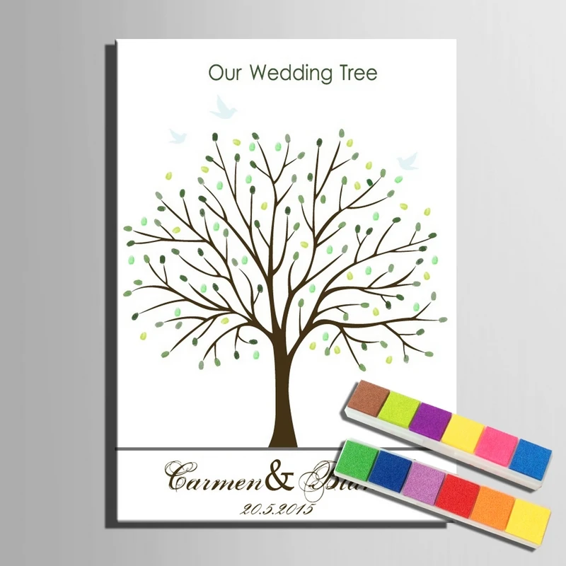 

2019 Wedding Guest Book Fingerprint Weeding Tree Canvas Finger Painting Gifts for Guests Baby Shower Comunion Party Decorations