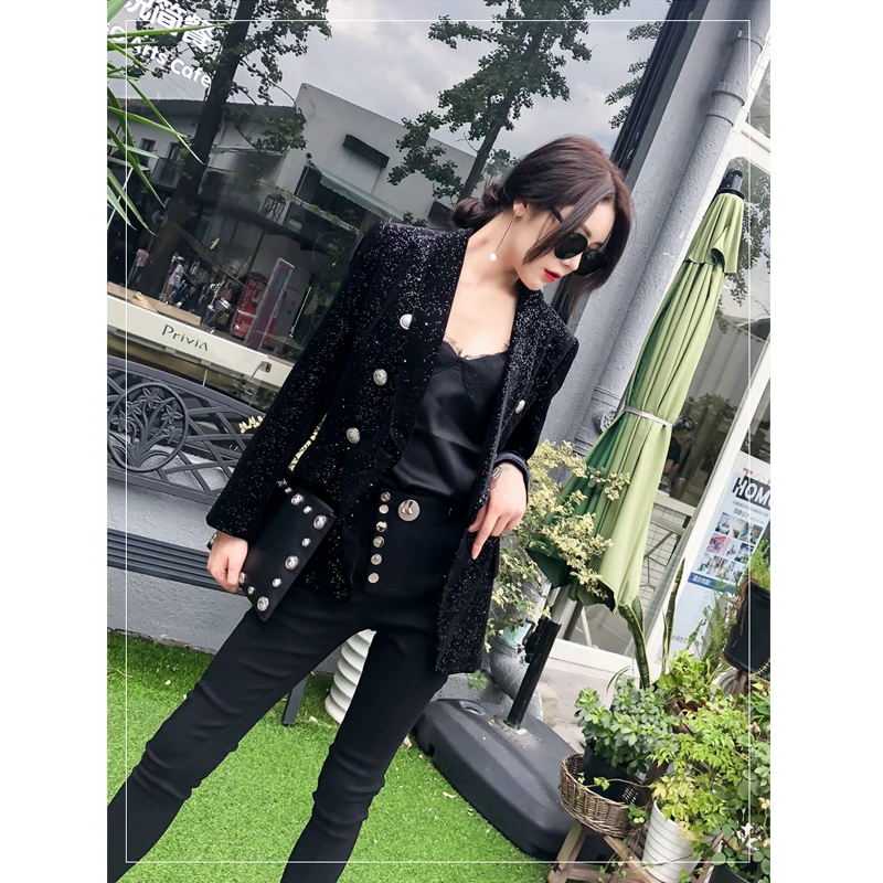 Banlieue Qualité Double Mode Printemps Mince Veste Costume À De Classique Féminin Boutonnage Haute 2019 Paillettes Étoiles Luxe Nouveau Petite aw4pqXU