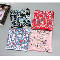 ดอกไม้ที่สวยงามพิมพ์ขนาดใหญ่ผ้าพันคอผ้าไหมสแควร์ 100% ผ้าคลุมไหล่ Hijab Foulard สำหรับสุภาพสตรีแฟชั่นของขวัญ 88*88 เซนติเมตร