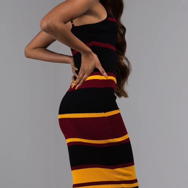 AKIRA Women's Zip Neck Stripe Thick Knit Ribbed 90s Retro Spaghetti Strap Sweater Midi Dress (2)