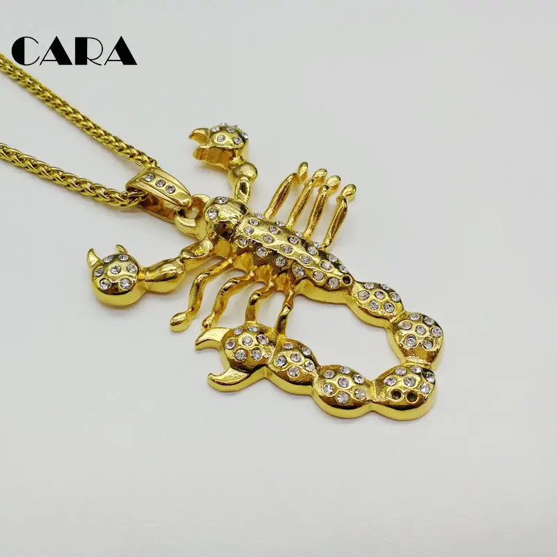Cara новый золотой цвет полный AAA CZ камни Большой Скорпион ожерелье покрытием 316L