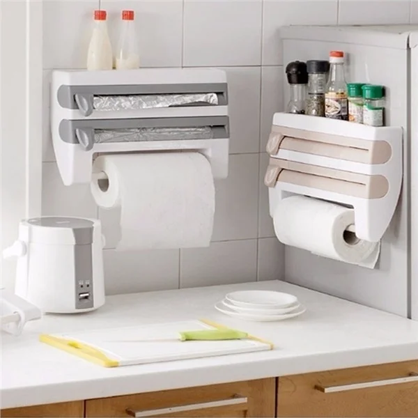 

2019 Refrigerator Cling Film Rack Shelf With Cutting Device Cling Flm Storage Rack Wall Hanging Paper Towel Holder