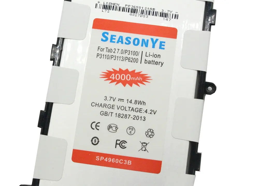 Seasonye 10 шт./лот Tab Перезаряжаемые Батарея для Samsung Galaxy 2 7.0 P3100 P6200 P3110 Plus SP4960C3B 4000 мАч