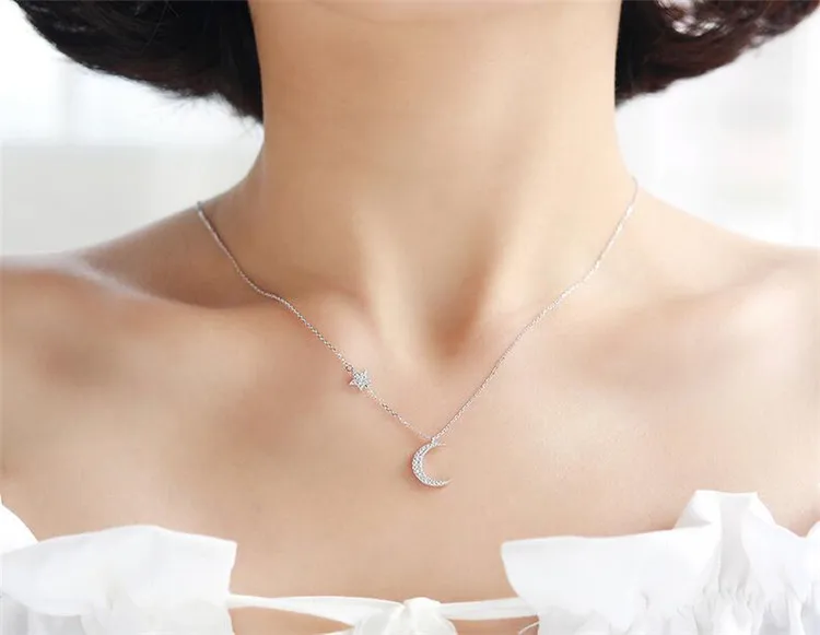 Uini-Tail список стерлингового серебра 925 Корейская версия простого крутого ветра Луны звезды месяц микро-инкрустированное ожерелье