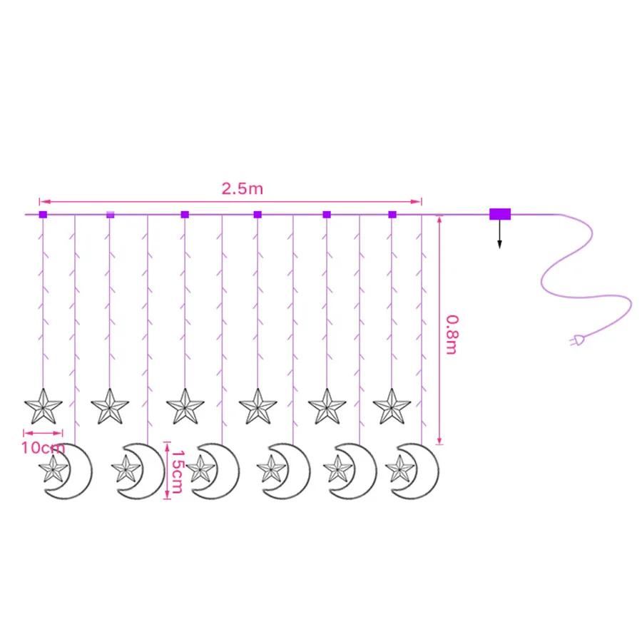 Thrisdar 2,5 м 138LED Луна Звезда занавес сосулька сказочная гирлянда световая Рождественская оконная занавеска s вечерние Рамадан праздничный свадебный Декор