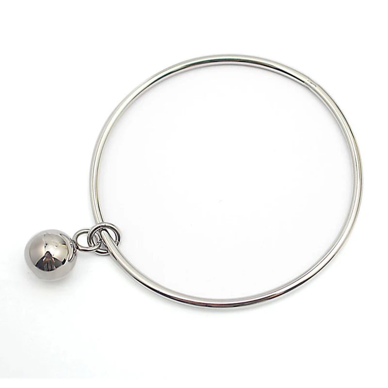 Stainless Steel Ladies Dangle Disc Pendant Wristband Metal Silver Color Wiring Charms Bracelets with Beads Ball Women Jewelry 2
