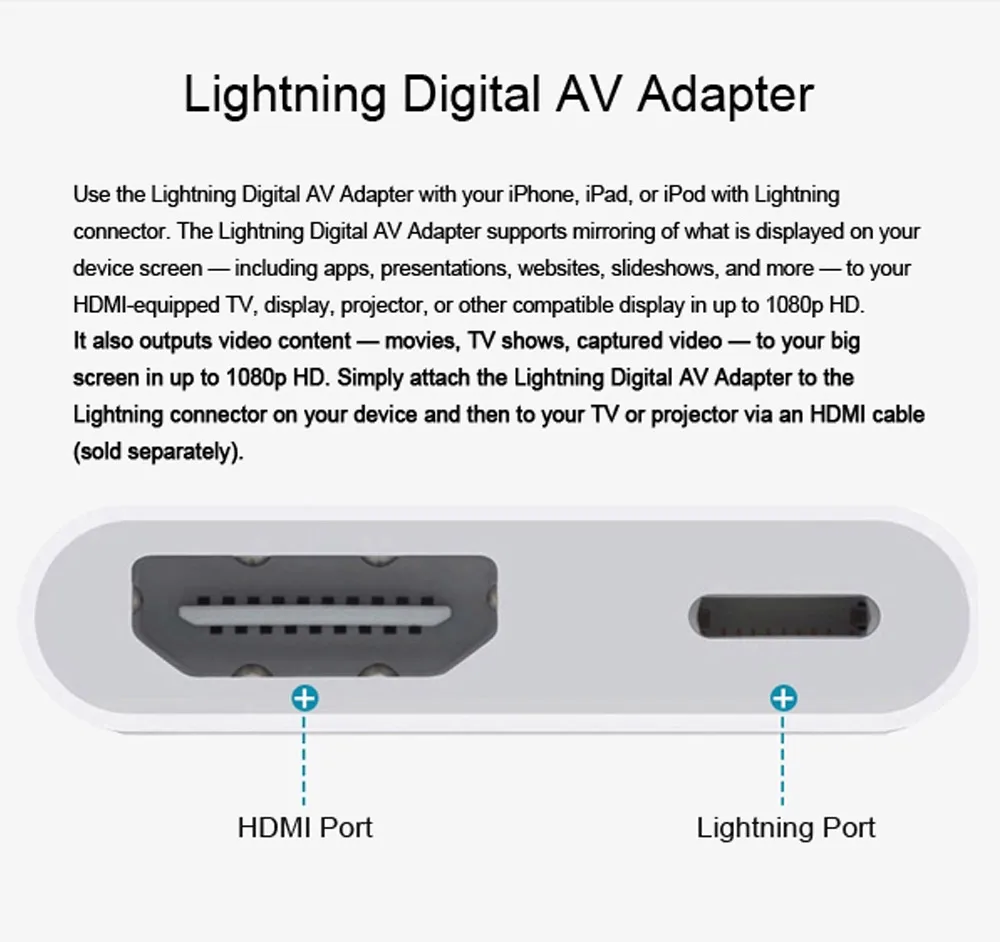 Lightning To HDMI For iPhone XS Max XR X 8 8P 7 7P 6 6S iPad iPod Full HD Audio Video Adapter Cable AV Converter Adapter