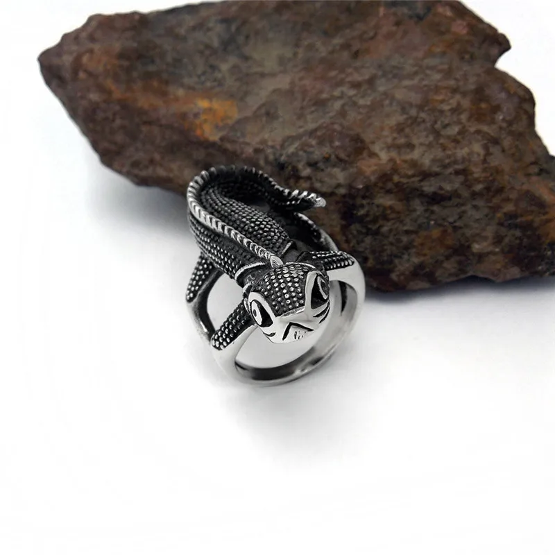 Modyle Punk Rock Style Geckos Shape Men Ring Cool Stainless Steel Rings Personality High Quality Biker Jewelry Never Fade