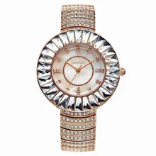 MATISSE Lady Full Crystal Bezel Crystal Scale Mother Of Pearl Dial Steel Strap Fashion Wristwatch Gold