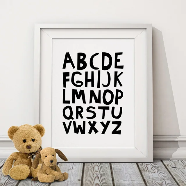 

FGHGF ABC Alphabets Canvas Painting Nursery Posters Prints Black and White Wall Art Pictures for Kids Baby Home Decor