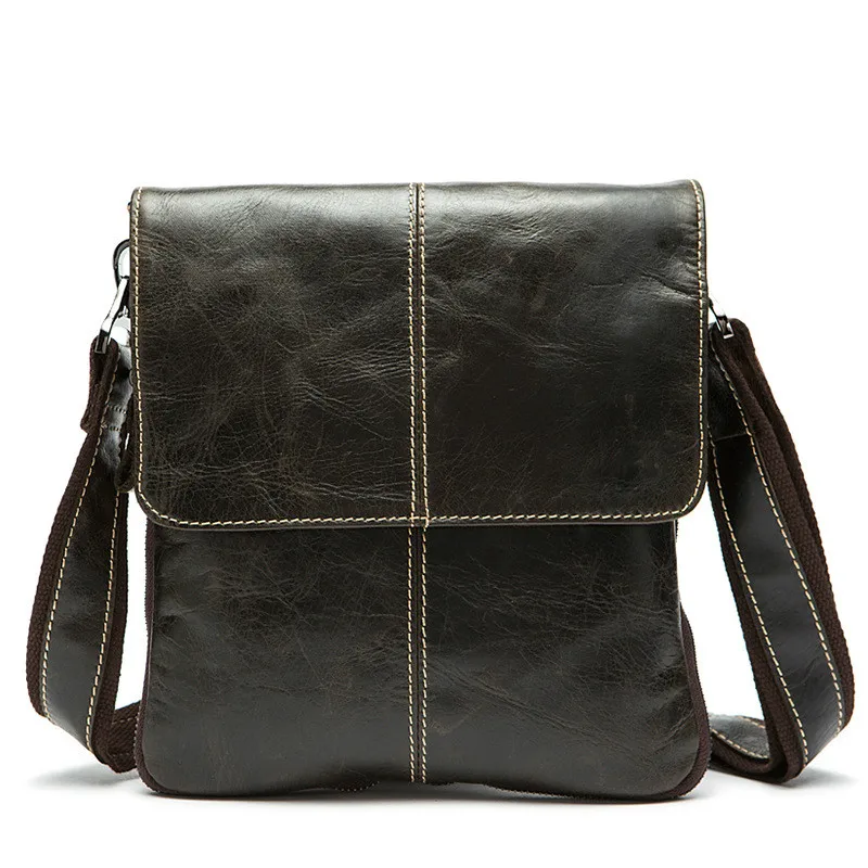 

GO-LUCK Brand Zipper Adjustable Genuine Leather Men Crossbody Shoulder Bag Men's Cowhide Messenger Bags Flap Ipad Pack