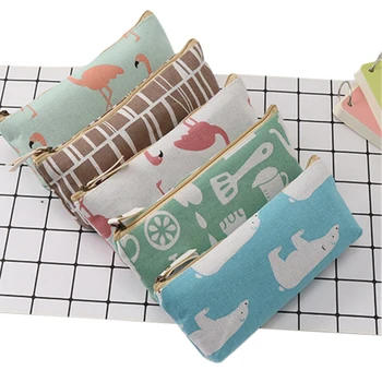 

1Pcs/lot Cute Cartoon square cotton and linen life pencil case simple fabric student stationery pencil bag Kawaii Stationery