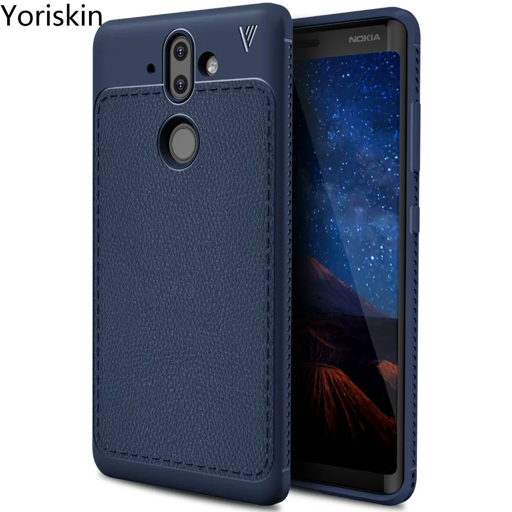 Ультратонкий кожаный чехол с текстурой личи для Nokia 9 мягкий из ТПУ телефона 7