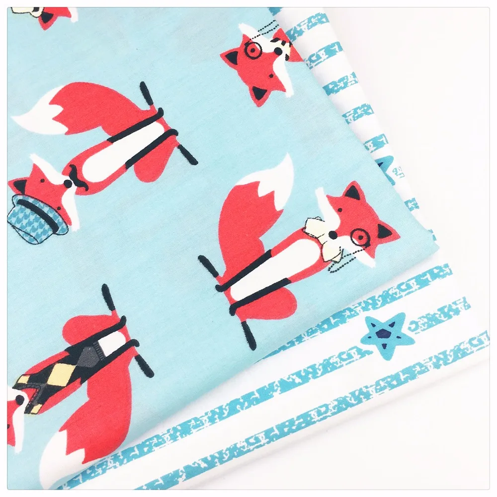 

Cotton fabric diy sewing craft baby cloth home textile quilting scrapbooking patchwork tecido tissue blue foxes stars print