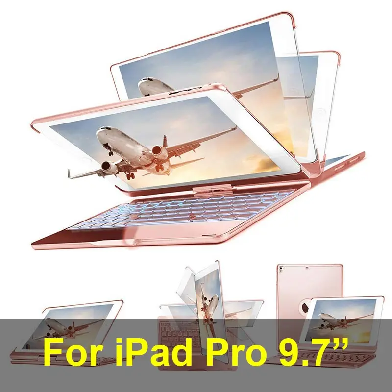 Pro 9.7 - Rose gold Для iPad Pro 11 10,5 9,7 чехол клавиатура вращение на 360 7 цветов с Подсветкой Bluetooth клавиатура чехол для iPad Pro Funda - Цвет: Pro 9.7 - Rose gold