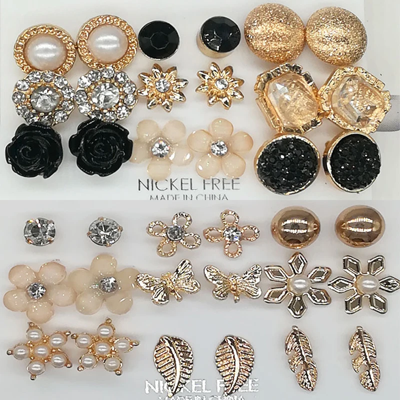

Pearl 2019 New Arrival Gifts Women Crystal Leaf Round Beautiful Earrings Set Girls 9Pairs/Set Wedding Zircon Flower Butterfly